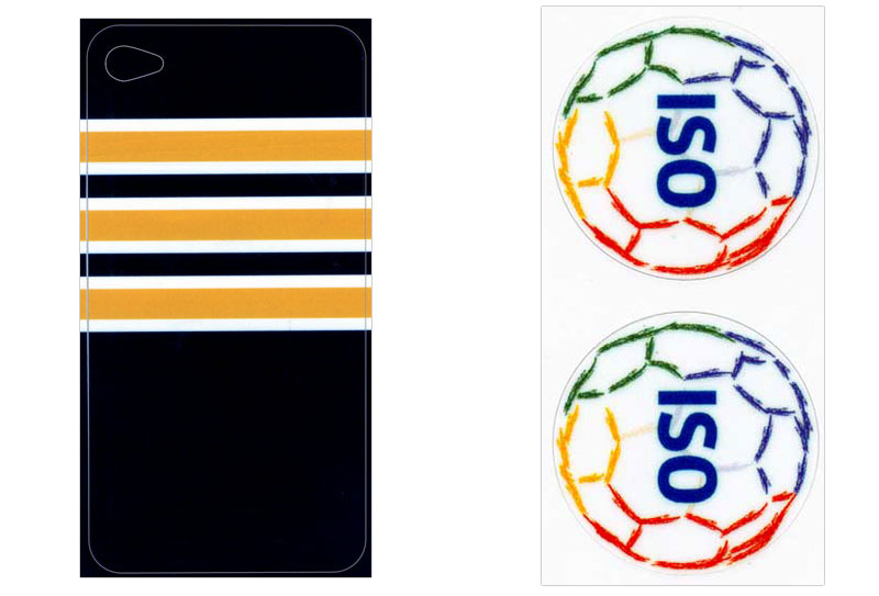 Left: Decoration for an iPhone® (back side), Right: Advertising sticker - kiss-cut in each case