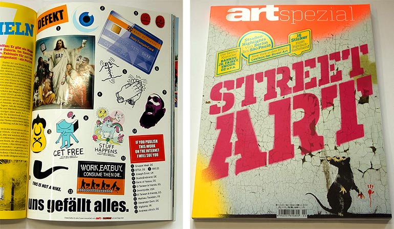 Aufkleberbogen eingeheftet in "art spezial" Magazin